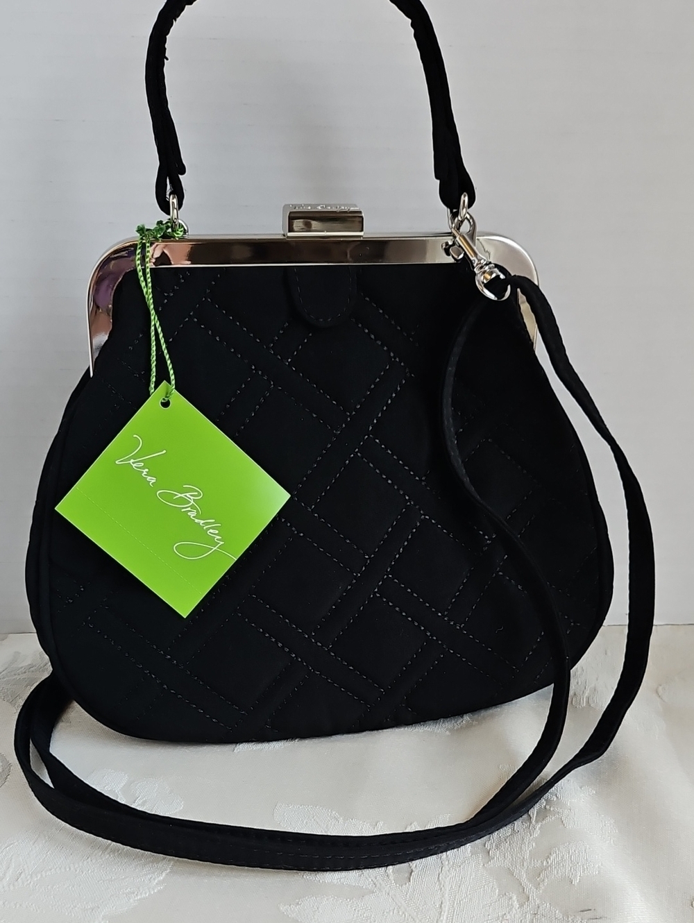 Vera Bradley Black Quilted Mini  Frame-Top With Adjustable Crossbody Bag